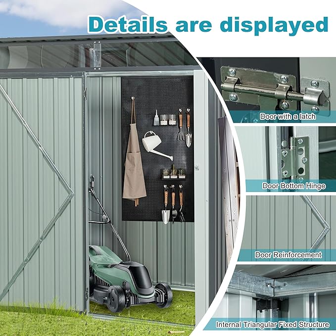 Sheds & Outdoor Storage 5ft x 3ft Metal Storage Shed with Transparent Plate, Hinged Door Design Small Garden Tool Storage Cabinet for Backyard, Patio, Poolside, Gray