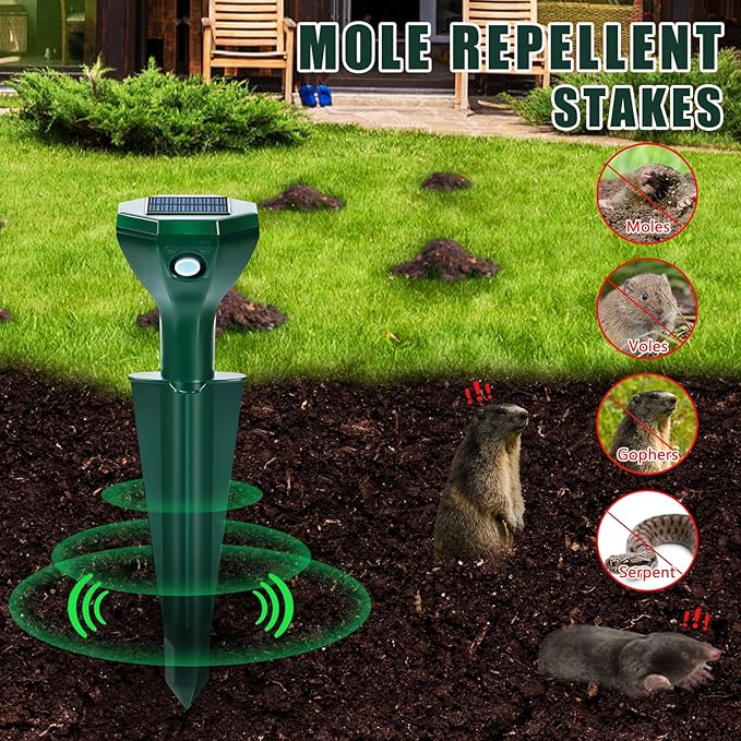 4 Pack-Solar Mole Repeller - Sonic Mole Repeller - Snake Repellent for Yard and Lawn Garden - Mole Repeller - Waterproof Ultrasonic Pest Control Outdoor Keep Mole Away from Yard Lawn (4)