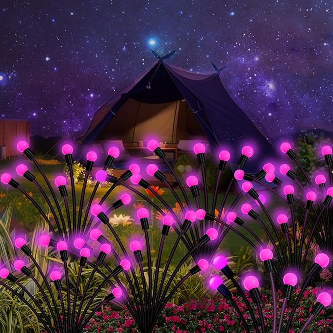 Kohlrabi Solar Garden Lights Outdoor, 10 Pack 80 LED Pink Firefly Lights Waterproof, Sway by Wind, Solar Wind Swaying Light for Yard Patio Backyard Garden Planter Flower Bed Pathway Decoration