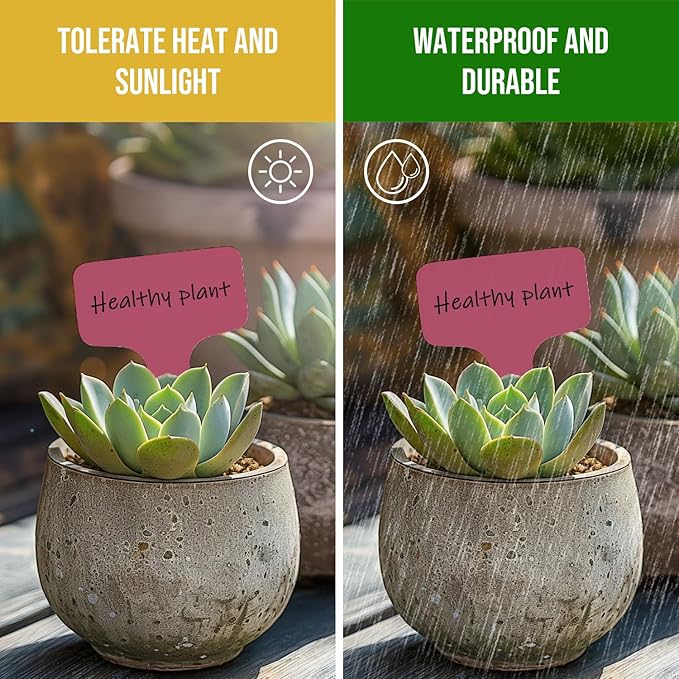 Plant Labels 200 Pcs Yuanling T-Type Plastic Garden Tags Waterproof Plant Sign Stakes Nursery Garden Makers for Seedlings Flower Vegetables Herb Potted Belt Permanet Marker Pen (Red)