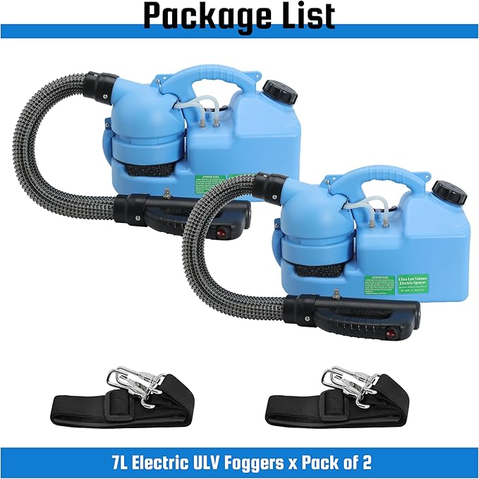 7L (1.85 Gallon) Electric ULV Fogger Machine, Portable Fogger Sprayer Machine Electric Atomizer Ultra Low Volume Sprayer for Home Indoor and Outdoor Cleaning Spraying Use, 2 Pack