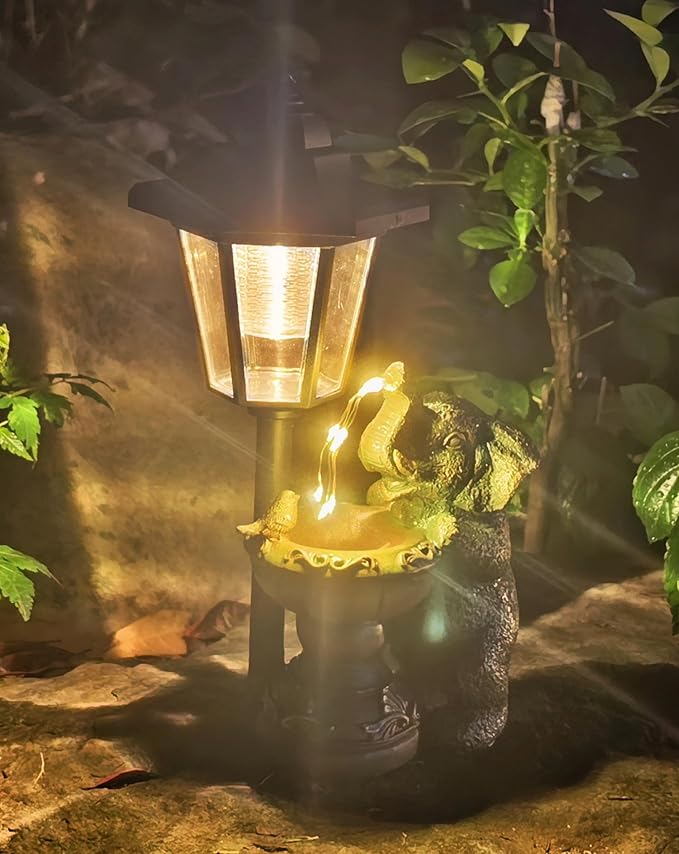 Elephant Solar Garden Statue Outdoor Watering Lights Decor, 12″H Large Lawn Ornaments, Animal Yard Decorations for Patio Porch Backyard Balcony, Birthday Gifts for Women