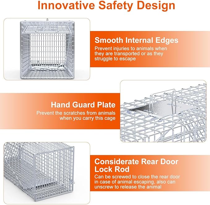 Humane Animal Trap, 37"x14"x15" Foldable Large Live Cage Traps for for Raccoons Beavers Groundhogs Foxes Armadillos and Other Live Animals, Easy to Catch and Release, Work for Indoor Outdoor