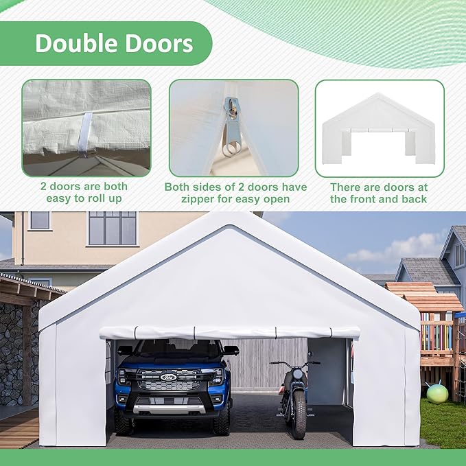 Heavy Duty Car Port - 20'x20' with Roll-up Sidewall, Ventilated Windows, Removable Sidewalls, Portable Outdoor Garage for Car, Truck, Boat, Canopy, Gray