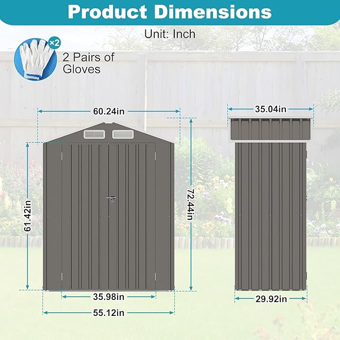 5X3 FT Outdoor Metal Storage Shed, Tool Shed with Peaked Roof and Lockable Door, Compact Garden Shed for Backyard Garden Patio Lawn, Gray