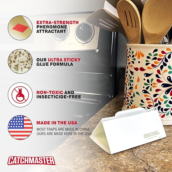 Catchmaster Pantry Pest & Moth Traps 2-Pk, Bug Killer for Kitchen Storage & Pantry Cabinet, Sticky Moth Traps for House, Protect Pet Food, Kitchen Cabinets Storage, Pet Safe Glue Trap