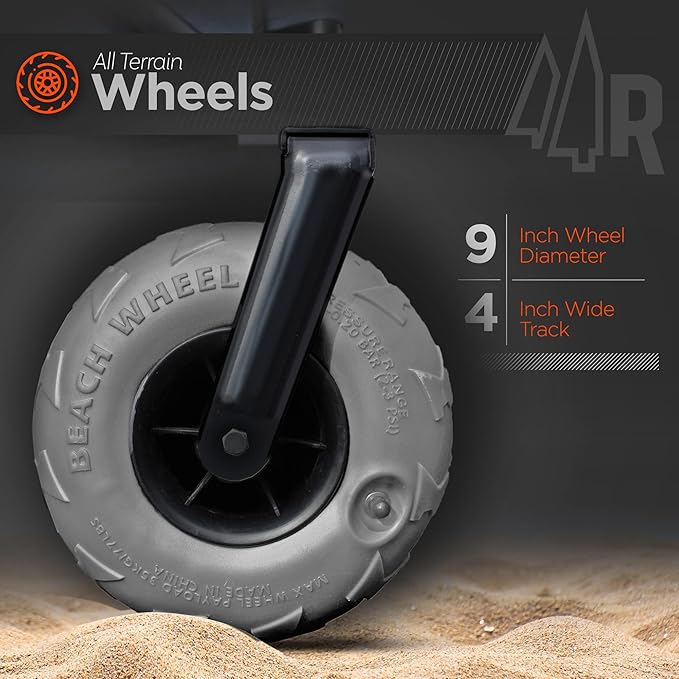 Beach Wagon with Big Wheels for Sand - All Terrain Steel Frame Utility Cart with 9" Pneumatic Tires, Collapsible Folding Design (Sand Warrior RX800 Black)