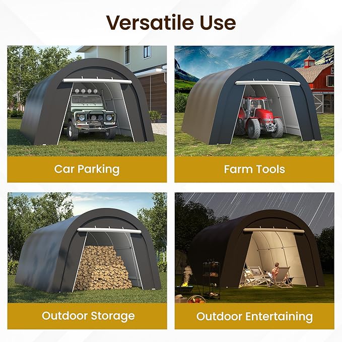 Heavy Duty Carport 13 X20FT, Portable Garage with 2 Roll Up Doors Vents and Metal Round Roof, Outdoor Storage shed Car Port Canopy Tent for Garden Tools, Vehicle Truck Boat, Party