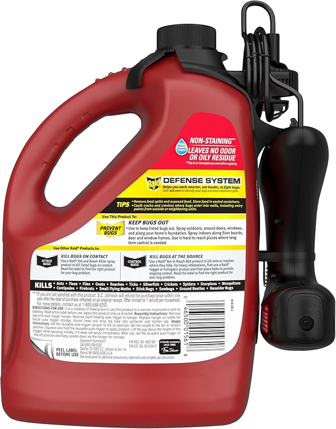 Raid MAX Perimeter Protection, 1 Gallon, Indoor & Outdoor Insecticide Spray with Reusable Electric Sprayer