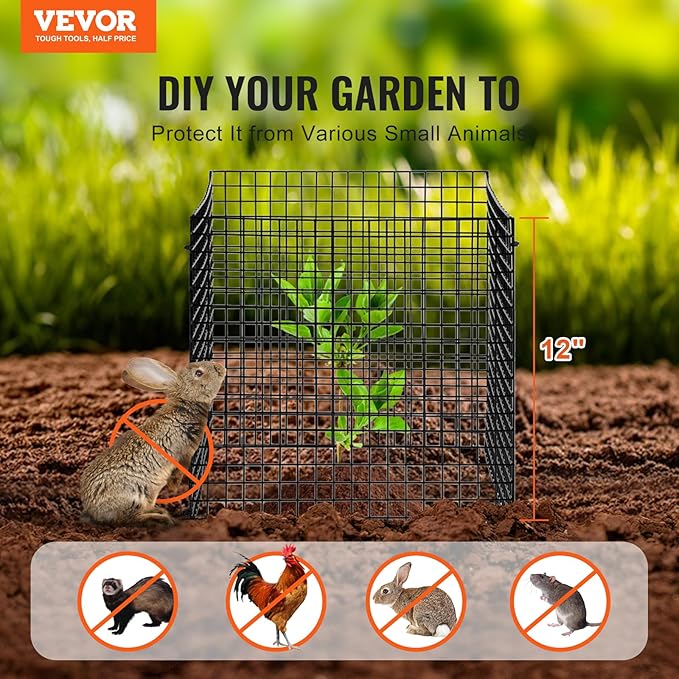 VEVOR 10 Pack Plant Protectors from Animals, 12'' x 12'' Chicken Wire Plant Protector, Plant Cages for Outdoor Plants, Flowers & Vegetables, Keeps Bunny Chicken Squirrels Out, 40pcs Metal Mesh