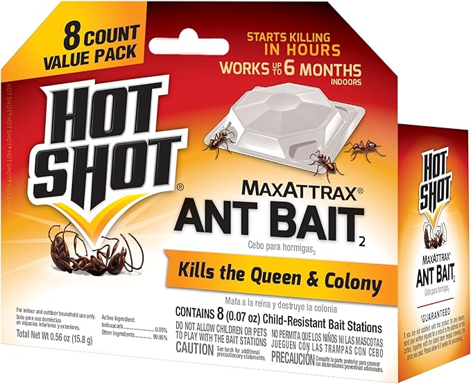 Hot Shot Ant Bait, Kills the Queen and Colony, Works for 6 months, Pack of 1, 8 Count