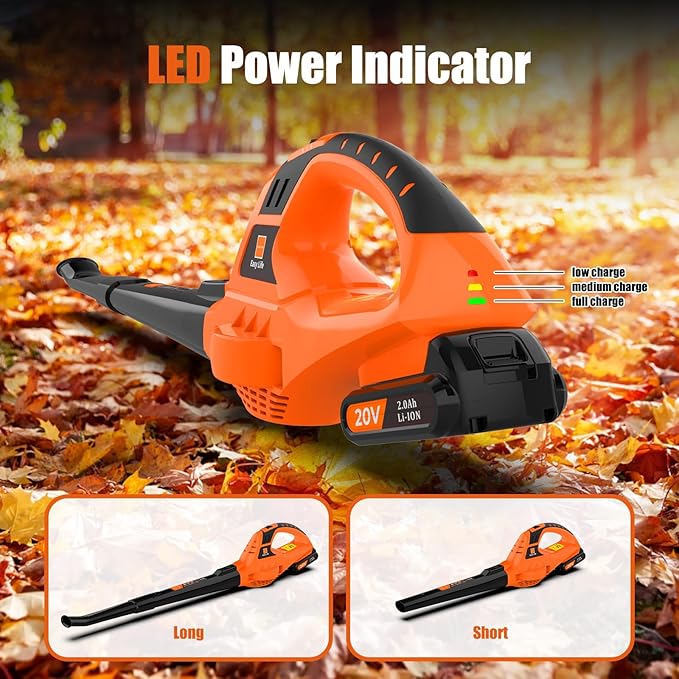 21V Leaf Blower Cordless | Handheld Electric Lightweight Blower with 2.0Ah Rechargeable Battery & Fast Charger | Adjustable Speeds, Portable Design for Lawn, Patio, Yard, Sidewalk Cleaning