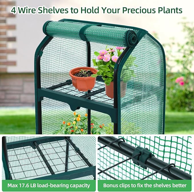 Ohuhu Mini Greenhouse for Indoor Outdoor, Small Plastic Plant Green House with Locking Wheels Portable Greenhouses with Durable Cover for Seedling, Ideal Gardening Gifts for Women Men Green