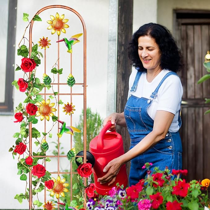 2Pcs Metal Garden Trellis, Arched Fence Trellis Plant Support Trellises, Supporting Plants Outdoor Decoration for Climbing Plants Lawn Yard Patio Backyard Wall Brackets (Hummingbird)