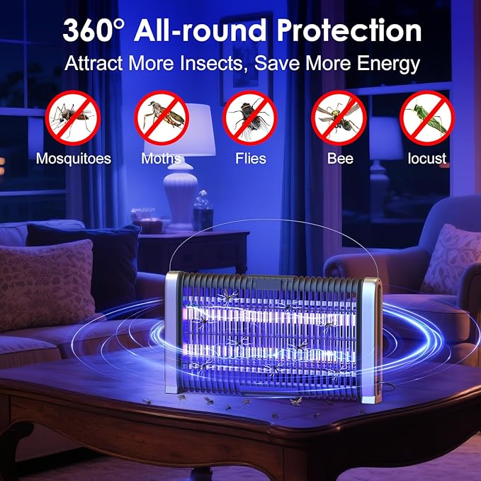 LED Bug Zapper Indoor,Electric Indoor Fly Zapper- 10 Years Lifespan Lamp-Fly,Mosquito Killer and Repellent - Lightweight, Powerful 3000V Grid, Includes Hooks String Brush and Manual (Black)