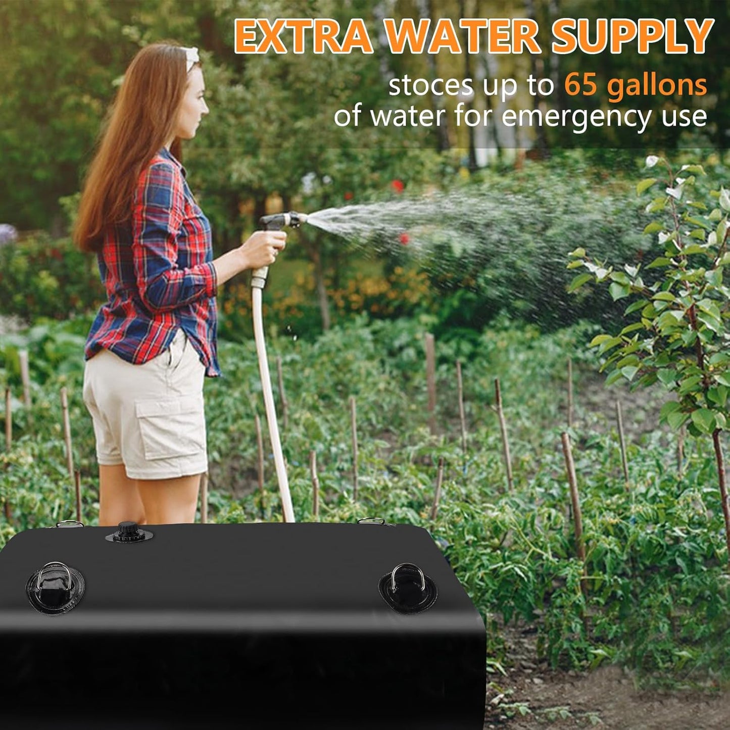 Foldable Portable Water Tank - 30 GAL Large Water Storage with 3/4" PVC Spigot and Hose Kit for Camping, Garden, Emergency Use