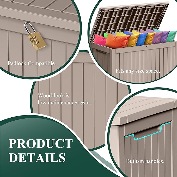 230 Gallon Outdoor Storage Box – Resin Deck Box with Lockable Lid, Waterproof Patio Furniture Storage for Tools, Garden & Yard Organization
