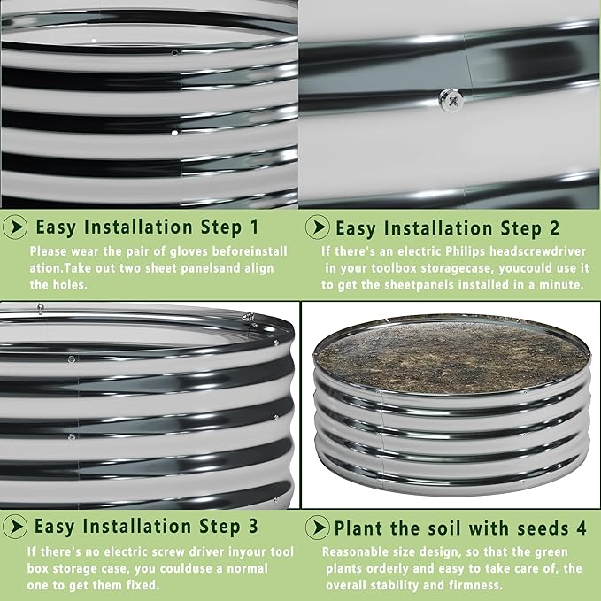 2PCS 4x4x1FT Galvanized Raised Garden Bed Kit,Vegetable Boxes-Round Metal Flower Box,Large Planter Raised Beds Outdoor Garden for Planting,Fruit,Herb-Sliver