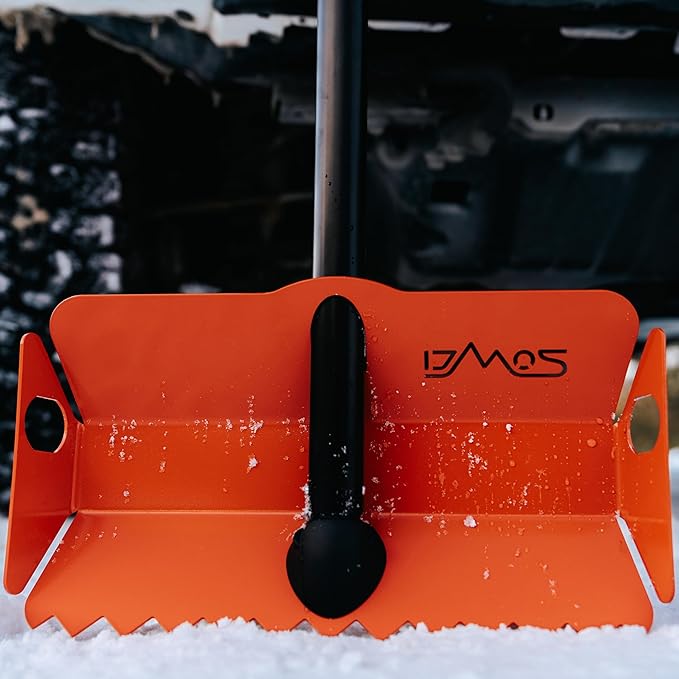DMOS Stealth Shovel - Lightweight, Heavy-Duty Aluminum Sand & Snow Shovel with Extendable & Collapsible Handle for Camping, Overlanding, Survival, & Off-Road Use - Signal Orange - Regular