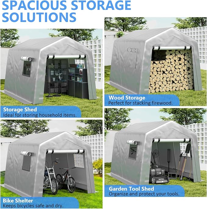 8x10 ft Carport Heavy Duty Tent with Roll-up Windows, Portable Garage with Galvanized Steel Tubes, Car Canopy All-Season Tarp for Car Boat Truck Motorcycle