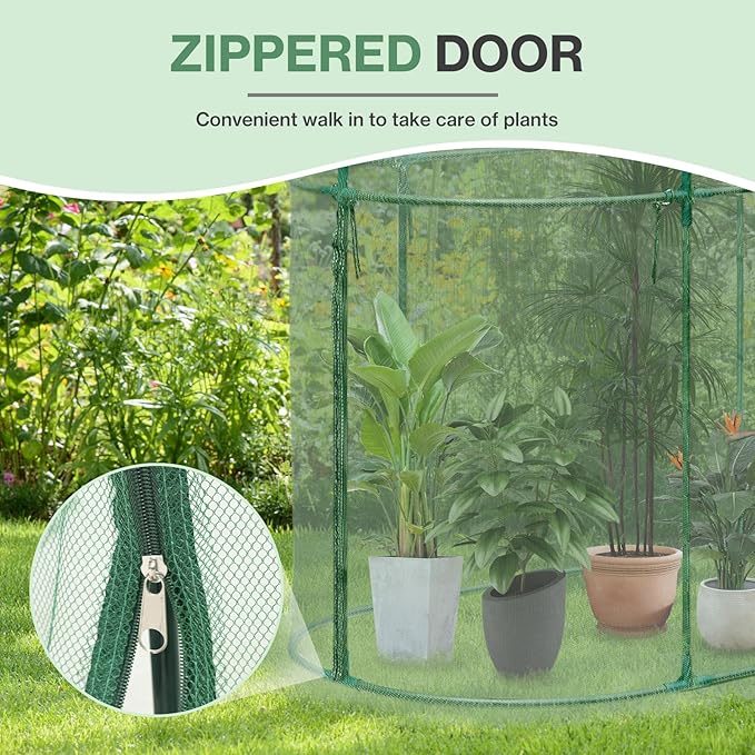 Aoodor 10 x 3 x 5 Ft Plant Protection Grow Tent Arched Roof Crop Cage with Side Netting Zippered Door for Protect Plants, Herbs, Fruits, Green