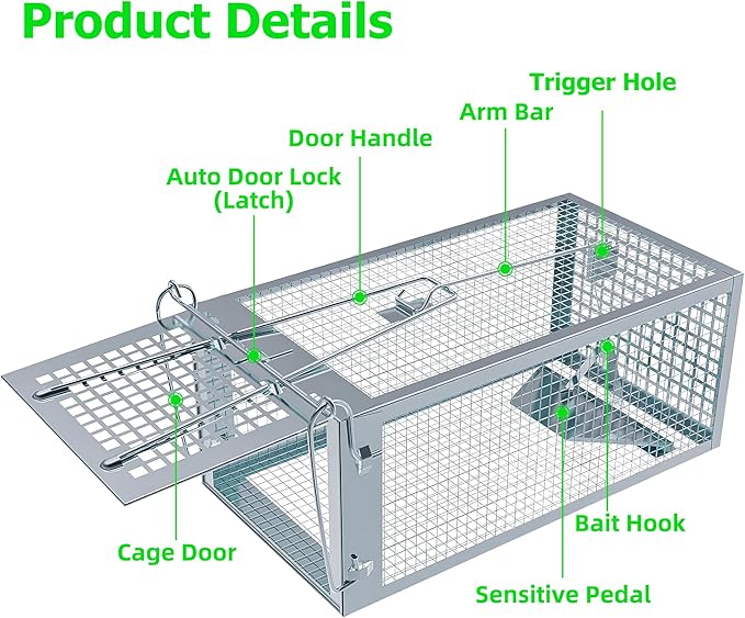 Humane Rat Traps 2-Pack, No Kill Small Animal Mouse Squirrel Cage Traps, Vole Mice Live Cage Catch and Release, Chipmunk Rodent Trap Mouse Traps That Work for Indoor and Outdoor
