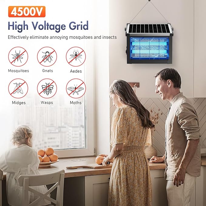 Solar Bug Zapper Outdoor, Jinyeda 4500V Rechargeable Mosquito Zapper 4000mAh Battery, Detachable Solar Panel, Waterproof Mosquito Killer, Cordless Fly Insect Zapper for Indoor Patio Garden Camping