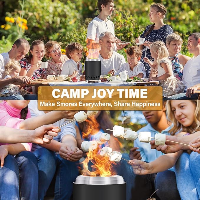 HGD Small Tabletop Fire Pit, Smokeless Table Top Firepit Outdoor, Portable Mini Stove with Carry Bag for Camping Backyard Patio Garden Picnic, Fueled by Pellets or Wood, Stainless Steel, Black