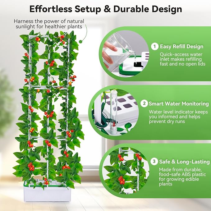 BAOSHISHAN Hydroponics Growing System Tower with Trellis, 7L Indoor Gardening System for Tomato Pepper Cucumber Vines Plant, Hydroponic Grow Kit with 60" Height Adjust