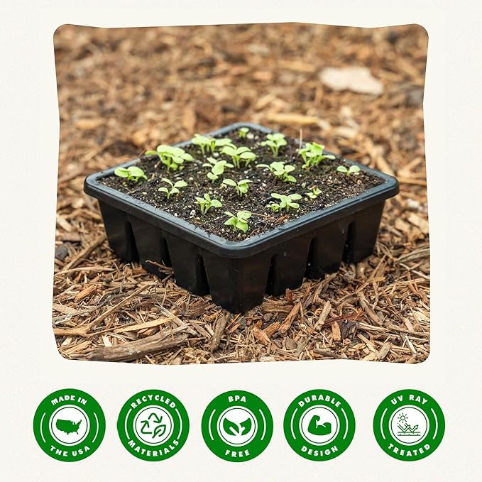 Epic Gardening Reusable Seed Starter Tray - 16 Cell/16 Seedling Starter Trays - Easy Watering, Indoor Greenhouse, Plant Starter, Gardener-Friendly for Seedlings | UV-Treated & BPA-Free - Black