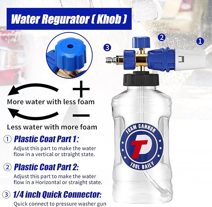 Tool Daily Foam Cannon for Pressure Washer, Adjustable Foam Blaster, Snow Foam Lance with M22 and 1/4 Inch Quick Connect, Additional Orifice Nozzle 1.1mm, 1.5 Liter