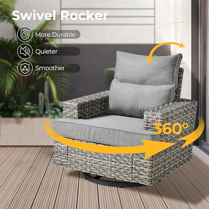 HOOOWOOO Outdoor Sectional Patio Furniture Set,9 Pieces Wicker Conversation Sets L Shaped Couch,Extra Deep Out Door Sofa Outside Furniture with Swivel Chairs,Charcoal Gray