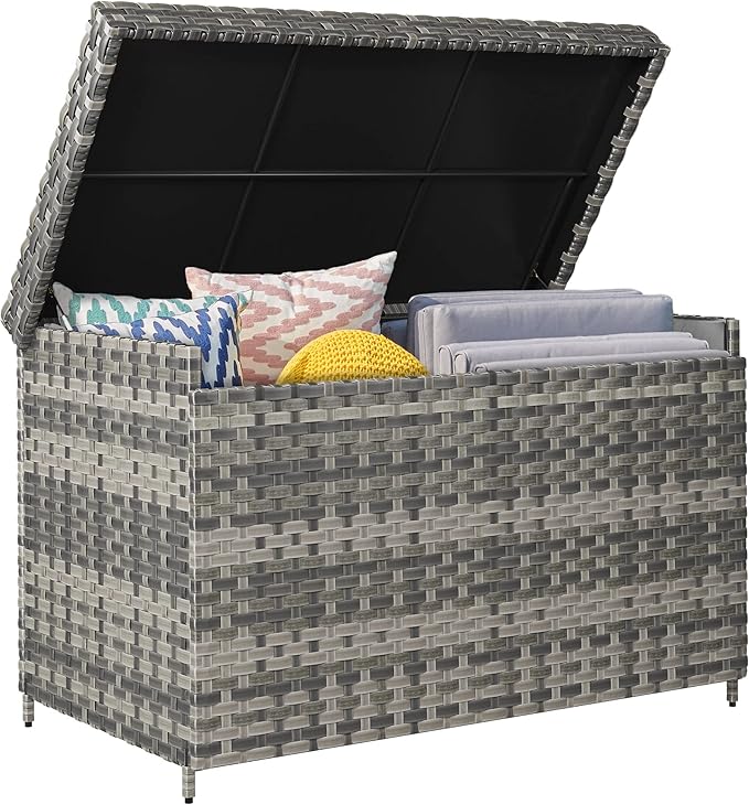 YITAHOME 230 Gallon XXL Deck Box, All-Weather Wicker Outdoor Storage Box, PE Rattan Storage Bin for Patio Furniture, Outdoor Cushions, Pool Storage and Garden Tools - Grey