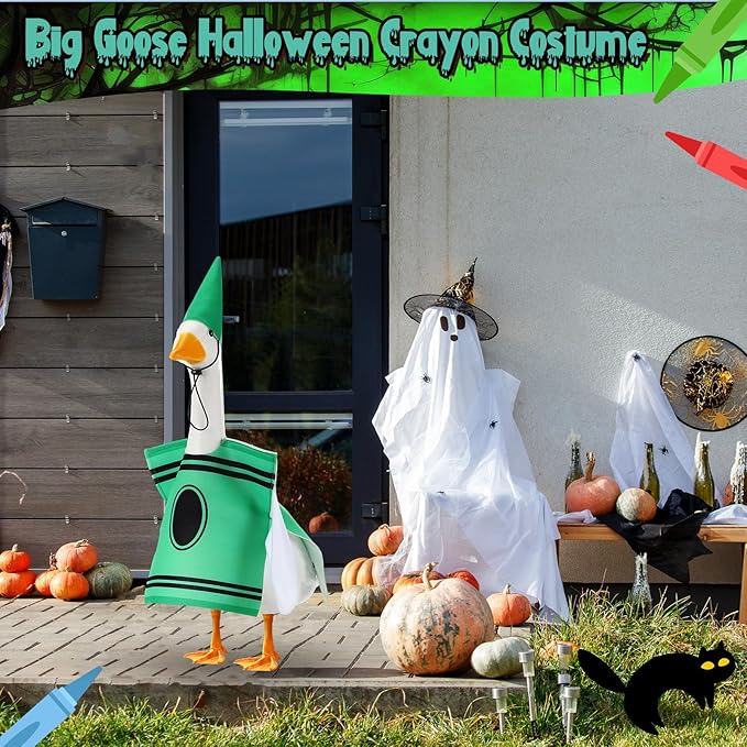 Geyoga Halloween Goose Crayon Costume Porch Goose Outfits 23" Fall Geese Clothes Classroom Lawn School Garden Patio Yard Outdoor Decorations(Green,Crayon)