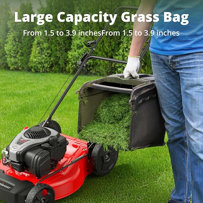 PowerSmart 21-Inch Gas Lawn Mower with B&S Engine, 3-in-1 (Bag/Mulch/Rear Discharge), Self-Propelled, 6 Cutting Heights, Durable Steel Deck, Rear-Wheel Drive