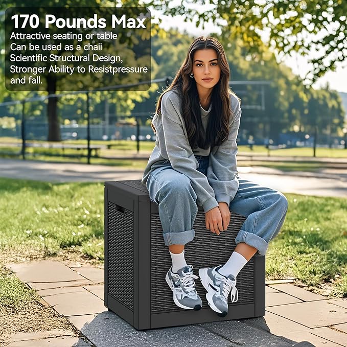 35 Gallon Outdoor Storage Box Set of 2, Waterproof Resin Deck Box with Lockable, Patio Furniture Storage Bin for Package Delivery, Patio Cushions, Garden Tools, Pool Accessories, Black