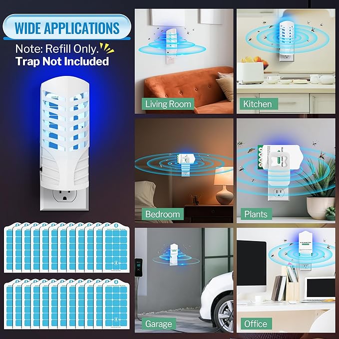 Qualirey 25 Pack Flying Insect Trap Refill Compatible with VEYOFLY Fly Trap LAMP Refill-VF02, Glue Board Bug Catcher, Replacement Sticky Glue Cards for Indoor Mosquito Gnat Fly & Other Bugs (Classic)