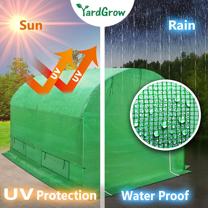 YardGrow Greenhouse Replacement Cover Larger Walk in Outdoor Plant Gardening Greenhouse (Frame Does NOT Included) (Green, 10'x7'x6')