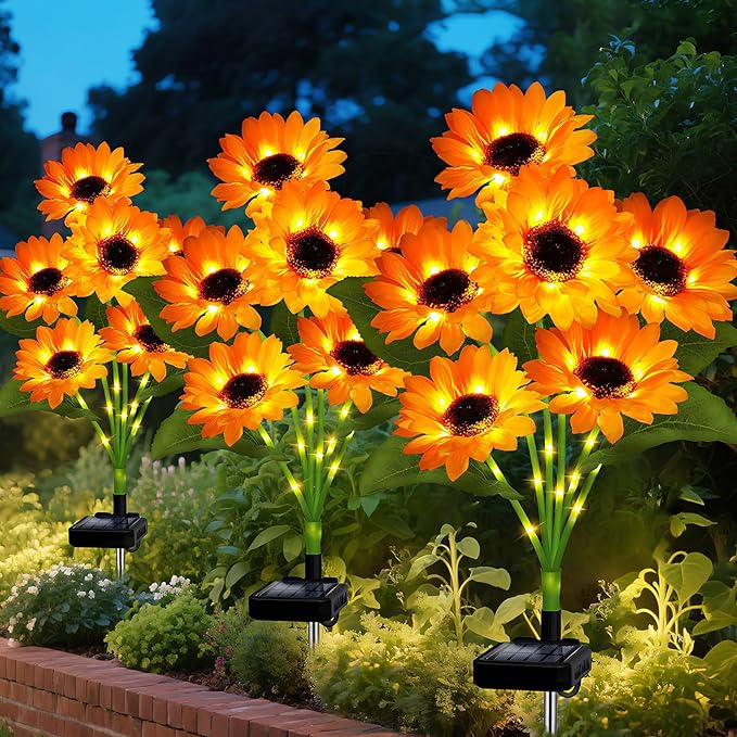 Solar Sunflower Lights Outdoor Garden Decor, 6 Pack Solar Flowers Lights with 36 Sunflowers, Waterproof Decorative Stake Lights Auto ON/Off for Garden Yard Patio Backyard