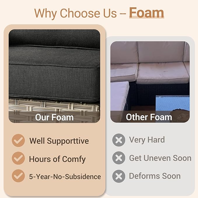 HOOOWOOO Outdoor Patio Furniture Set,8 Pieces Wicker Out Door Sectional Furniture L Shaped Couch,Patio Conversation Sets with Swivel Rocking Chair LED Table,Black