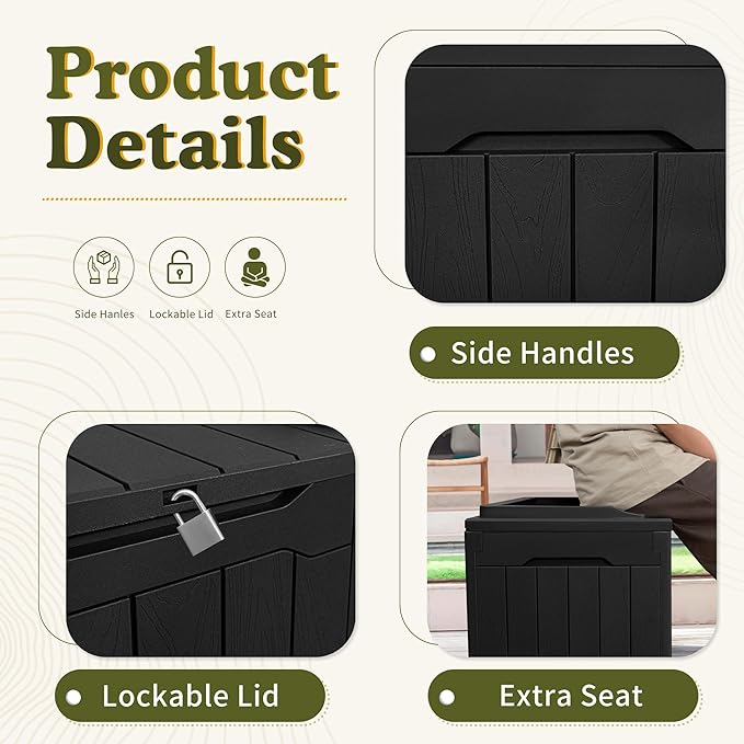 Devoko 31 Gallon Waterproof Outdoor Storage Box Resin Deck Box Lockable and UV Resistant for Patio Furniture,Garden Tools (Black)