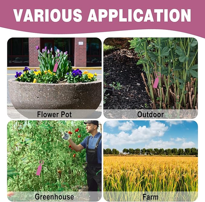 Plant Labels Yuanling 100Pcs Plastic Waterproof Plant Tree Tags Nursery Garden Markers for Indoor Outdoor Gardening Plants Vegetables Flowers Potted (Pink Color with 1 Marker Pen)