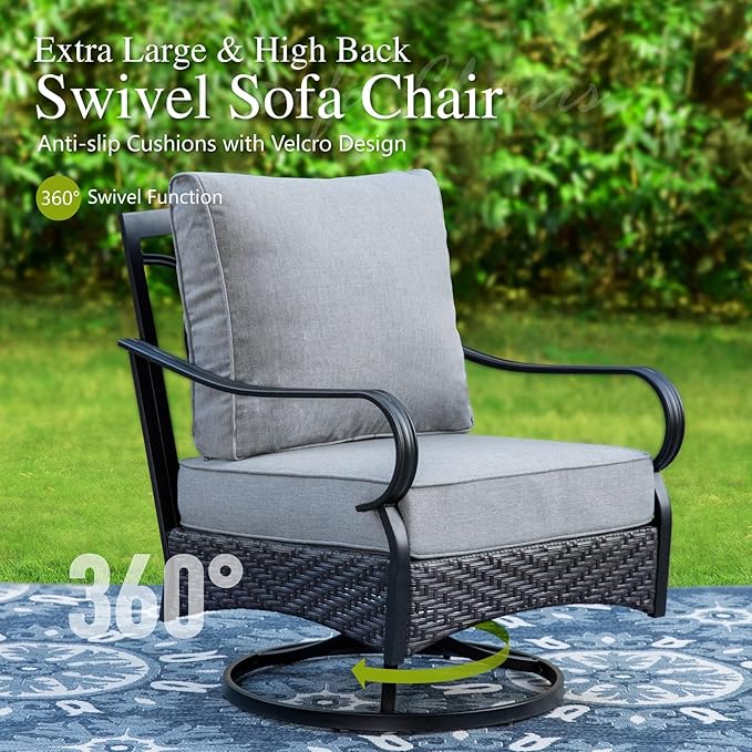Sophia & William Patio Furniture Set, 5 Piece Metal Outdoor Conversation Set with 3-Seater Outdoor Couch, 2 Swivel Chairs, 1 Loveseat,1 Coffee Table for Outdoor Seating, Backyard, Porch(Grey)