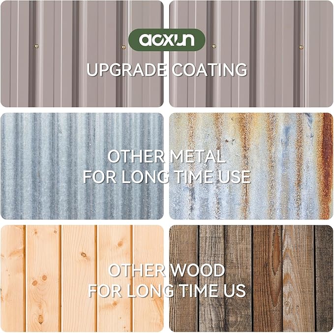 Aoxun 7x5 FT Lean to Shed Garden Metal Storage Shed with Lockable Doors Outdoor Bike Shed for Backyard, Patio, Poolside (Brown)