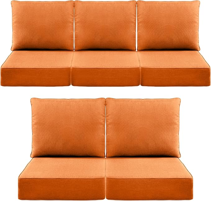 Luxury 6" Outdoor Cushions for Patio Furniture, 24x24x6 Thick Seat Cushion Set of 5, Fade Resistant Couch Chair Replacement Cushions High Density Deep Wicker Chair Cushion w/Removable Cover, Orange