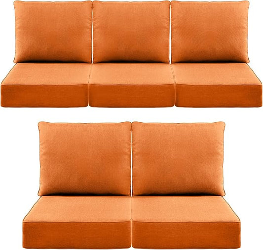 Luxury 6" Outdoor Cushions for Patio Furniture, 24x24x6 Thick Seat Cushion Set of 5, Fade Resistant Couch Chair Replacement Cushions High Density Deep Wicker Chair Cushion w/Removable Cover, Orange