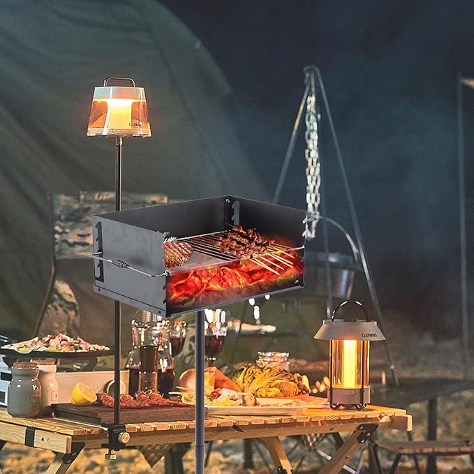 Park-Style Charcoal Grill Heavy Duty Steel Outdoor BBQ Grill with Grate and Single Post Outdoor Cooking Backyard Barbecues Camp Grilling 16x16x8 Inch