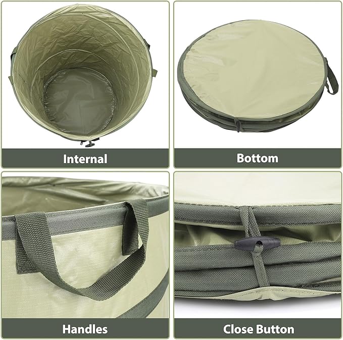 YUDI & GARDEN 45 Gallon Collapsible Garden Bag｜Collapsible Trash Can｜Camping Trash Can, Use for Gardening Cleanup or Party Waste and Outdoor Activities
