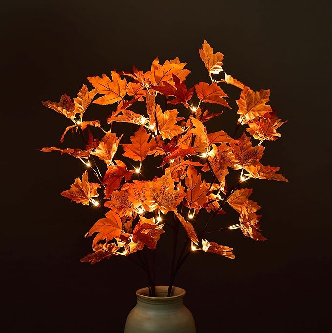 LIGHTSHARE 32IN 32LED Lighted Willow Twig Branch, Maple Leaf, Built-in Timer, USB Plug-in and Battery Powered, Décor for Home, Festival, Party, Christmas, Night Light