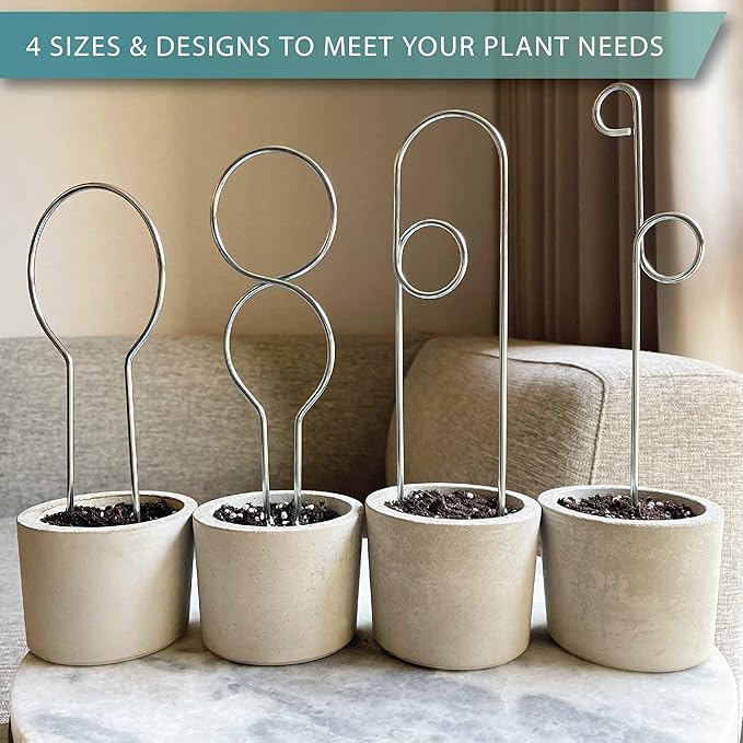 Small Metal Trellis for Indoor Plants Metal Plant Stake for Climbing House Plants Plant Support for Potted Plants Orchids, Monstera, Pothos, Ivy, Hoya, Philodendron Set of 4 (Brushed Gold)